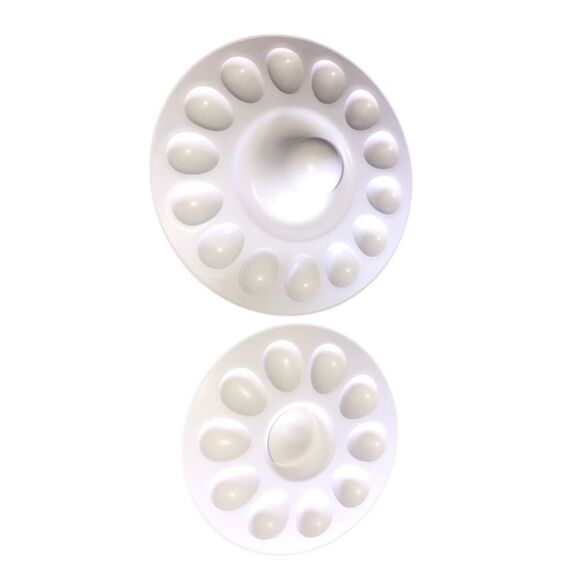 Tupperware 2 Piece Egg-Ceptional, White, 2 Tiered Deviled Egg Server #3984 #3985 - Picture 2 of 5